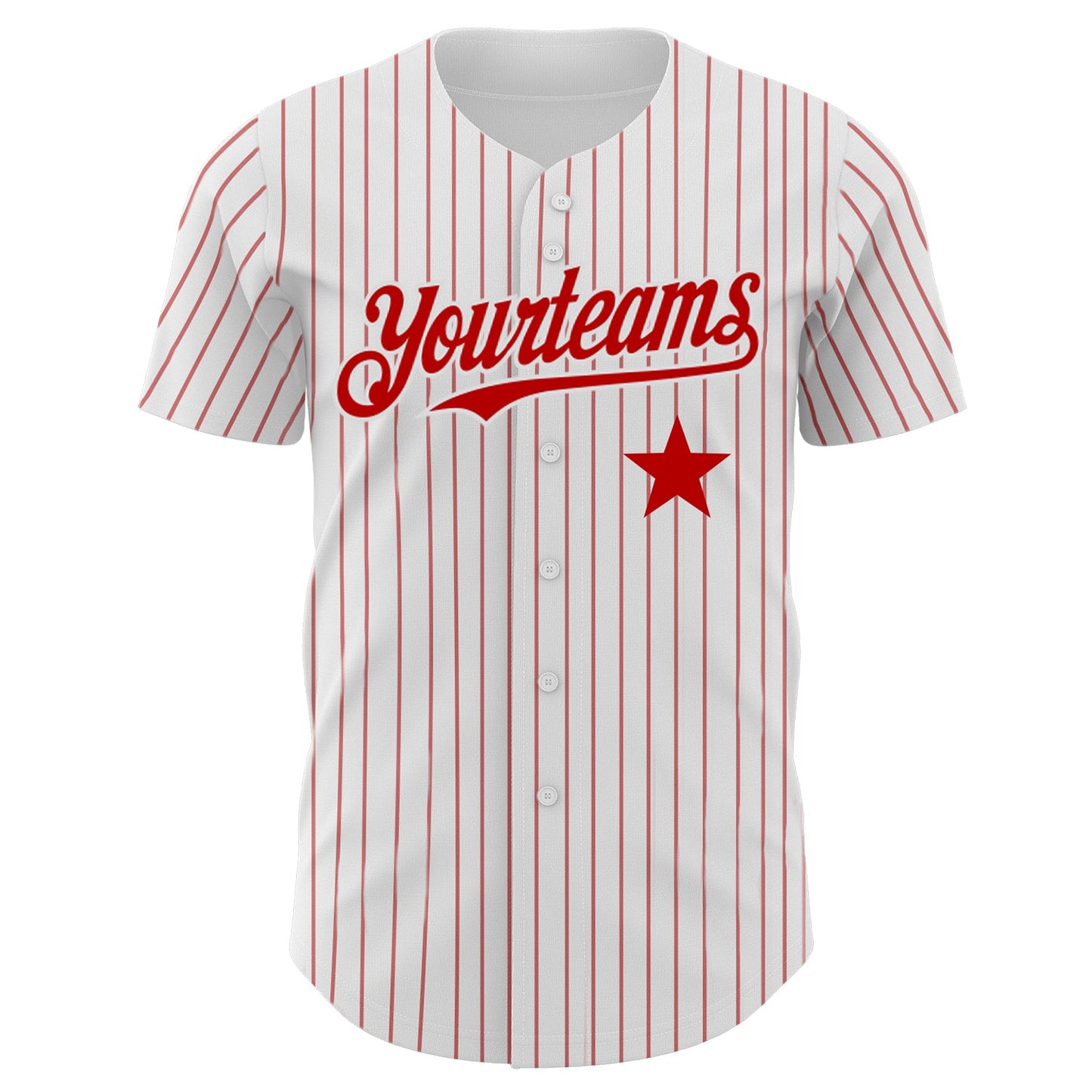 Custom White Red Pinstripe Authentic Red Star Baseball Jersey view 2