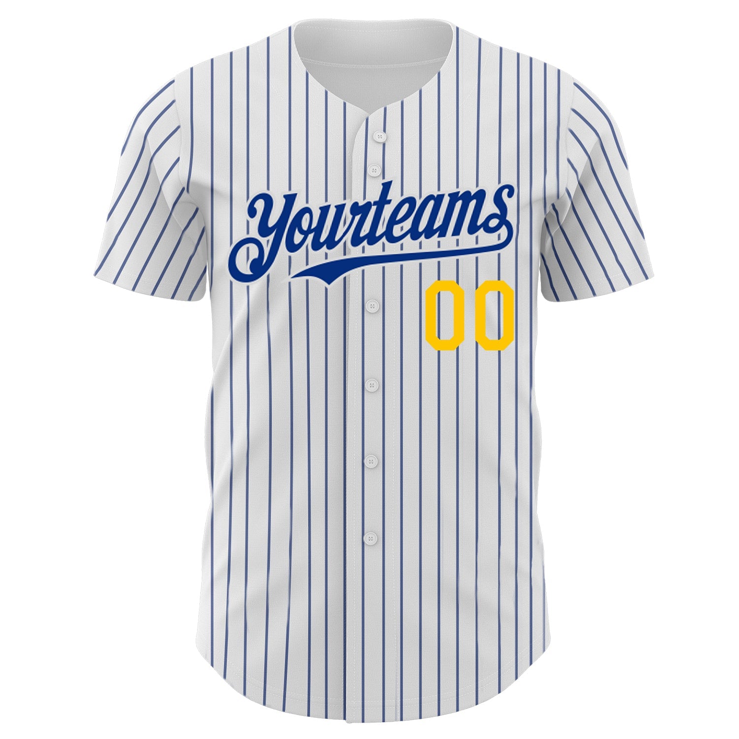 Custom White Royal Pinstripe Light Blue-Yellow Authentic Baseball Jersey view 2