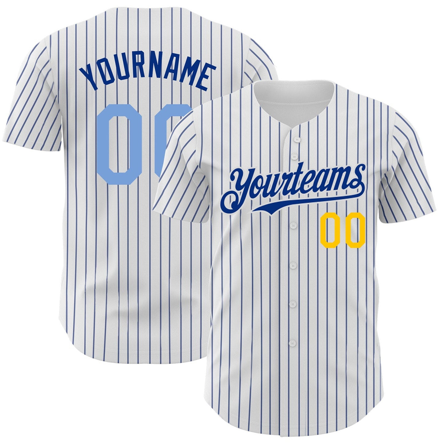 Custom White Royal Pinstripe Light Blue-Yellow Authentic Baseball Jersey - Main View