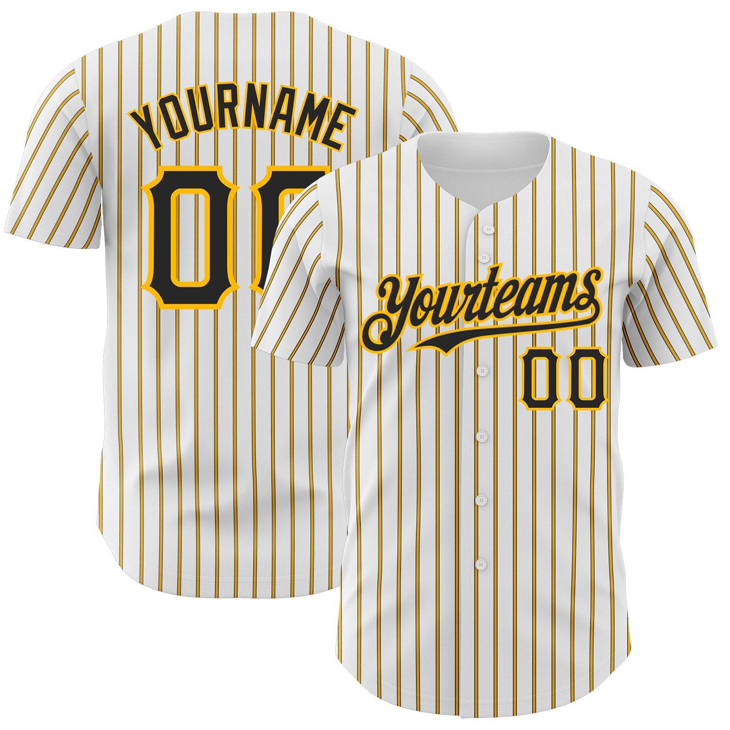Custom White (Black Gold Pinstripe) Black-Gold Authentic Baseball Jersey - Main View