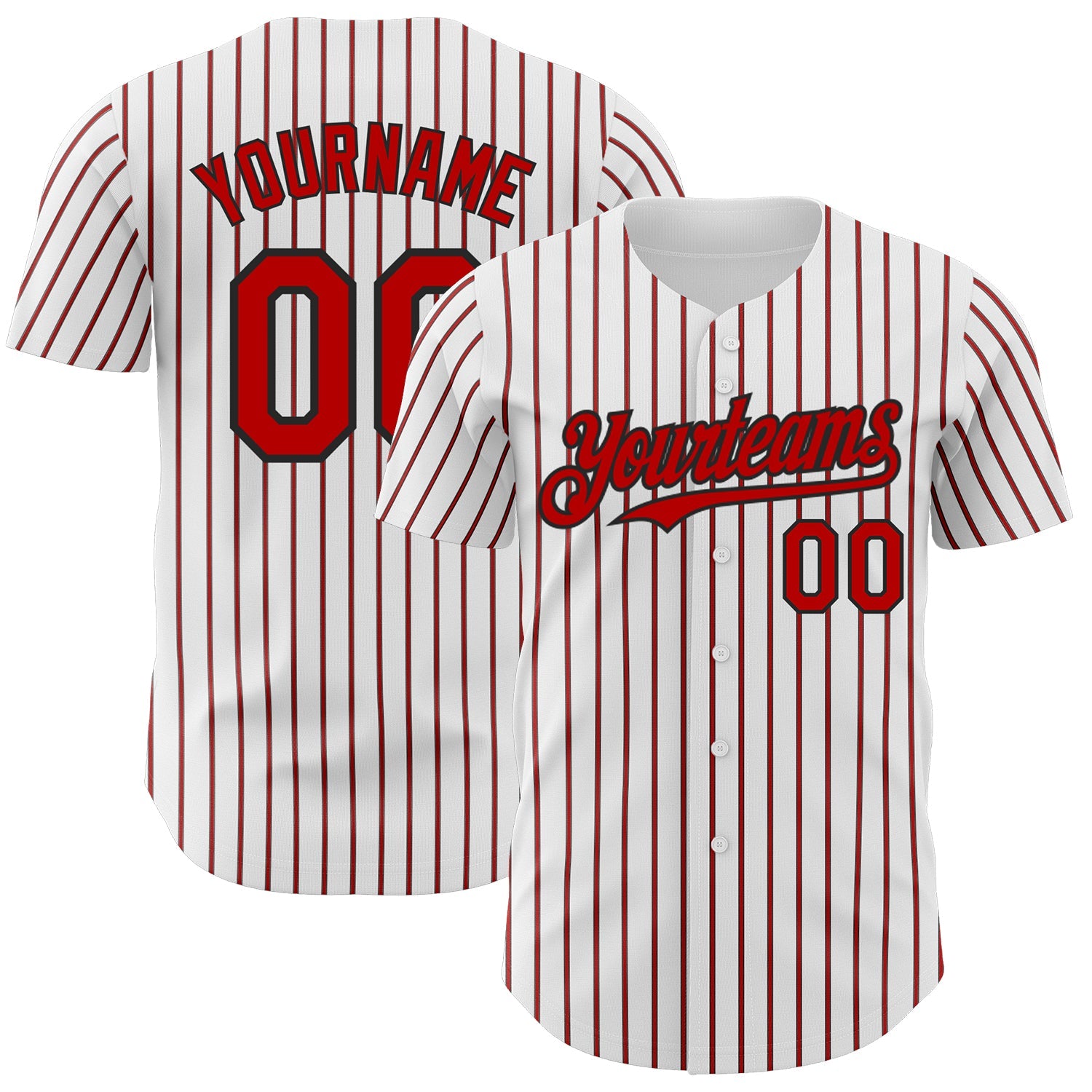 Custom White (Black Red Pinstripe) Red-Black Authentic Baseball Jersey - Main View
