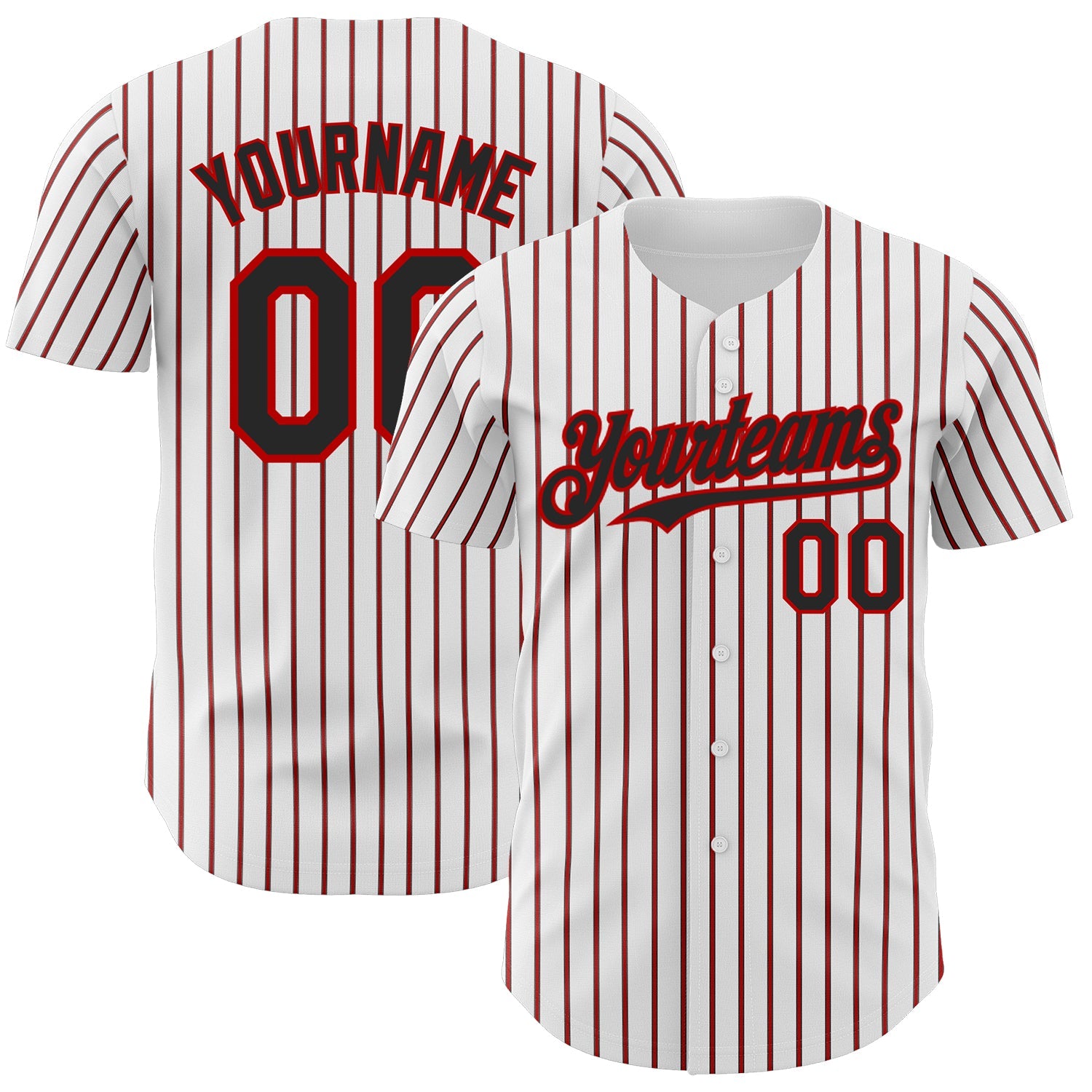 Custom White (Black Red Pinstripe) Black-Red Authentic Baseball Jersey - Main View