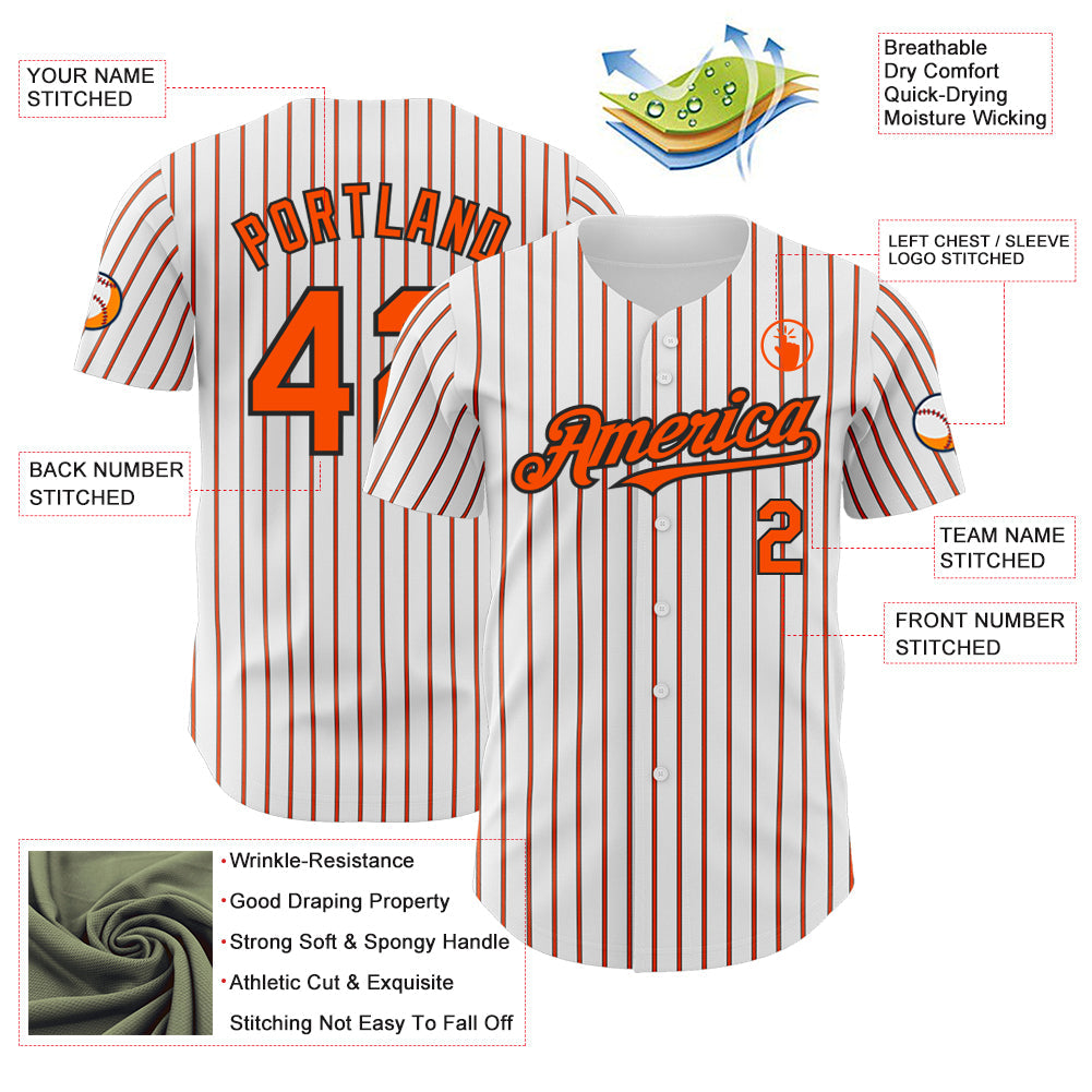 Custom White (Black Orange Pinstripe) Orange-Black Authentic Baseball Jersey view 3