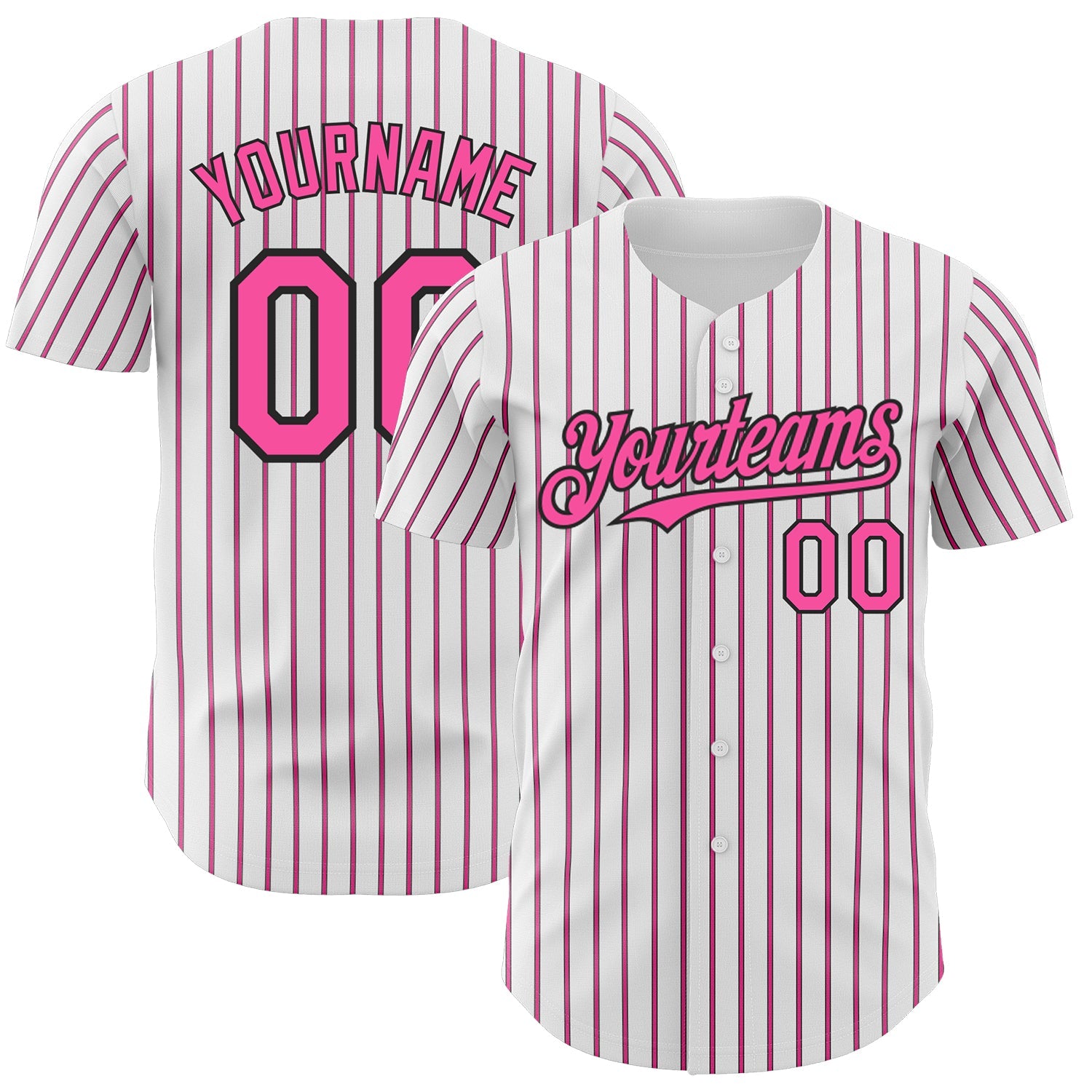 Custom White (Black Pink Pinstripe) Pink-Black Authentic Baseball Jersey - Main View
