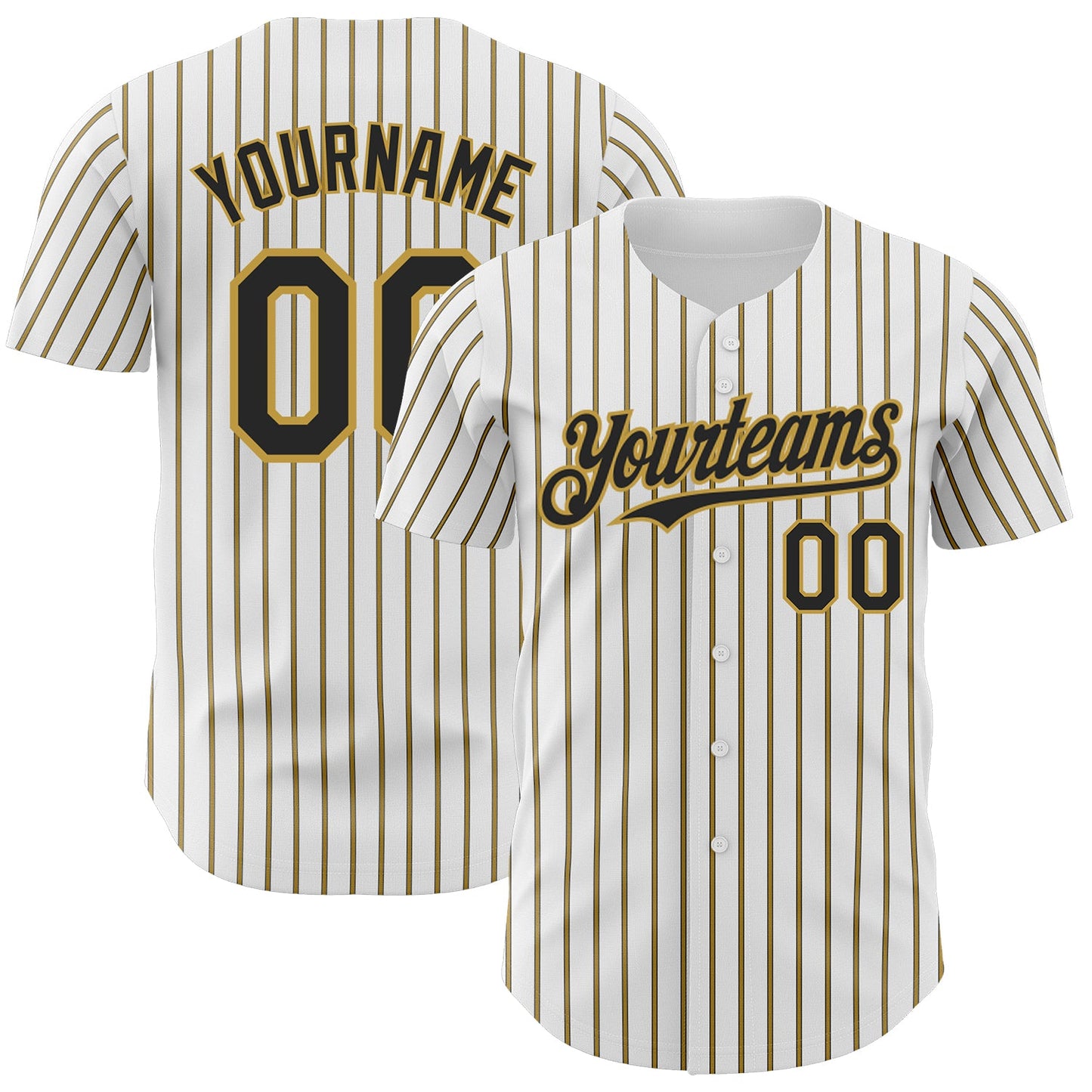 Custom White (Black Old Gold Pinstripe) Black-Old Gold Authentic Baseball Jersey - Main View