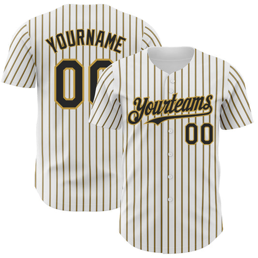 Custom White (Black Old Gold Pinstripe) Black-Old Gold Authentic Baseball Jersey - Main View