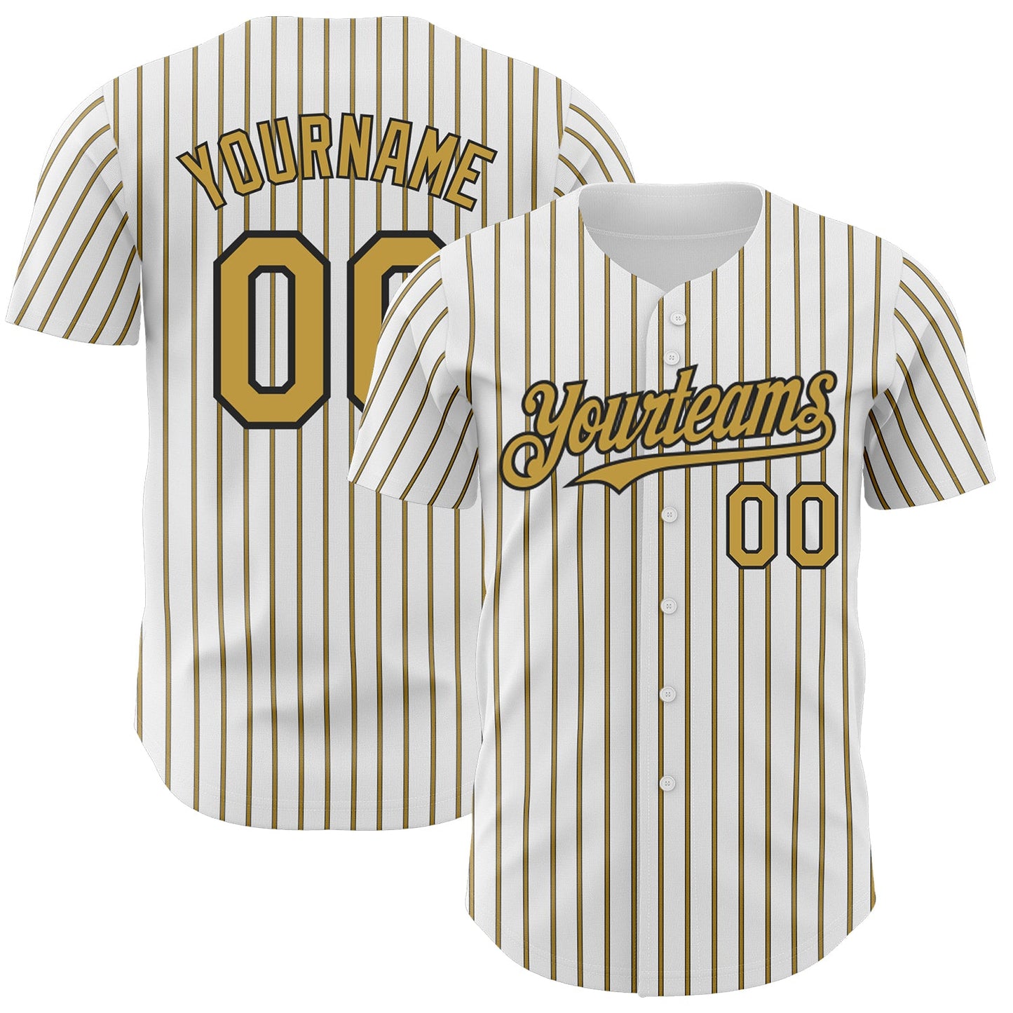Custom White (Black Old Gold Pinstripe) Old Gold-Black Authentic Baseball Jersey - Main View