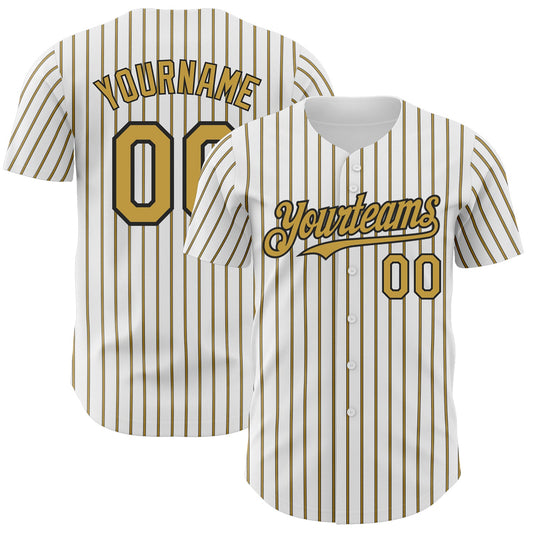 Custom White (Black Old Gold Pinstripe) Old Gold-Black Authentic Baseball Jersey - Main View
