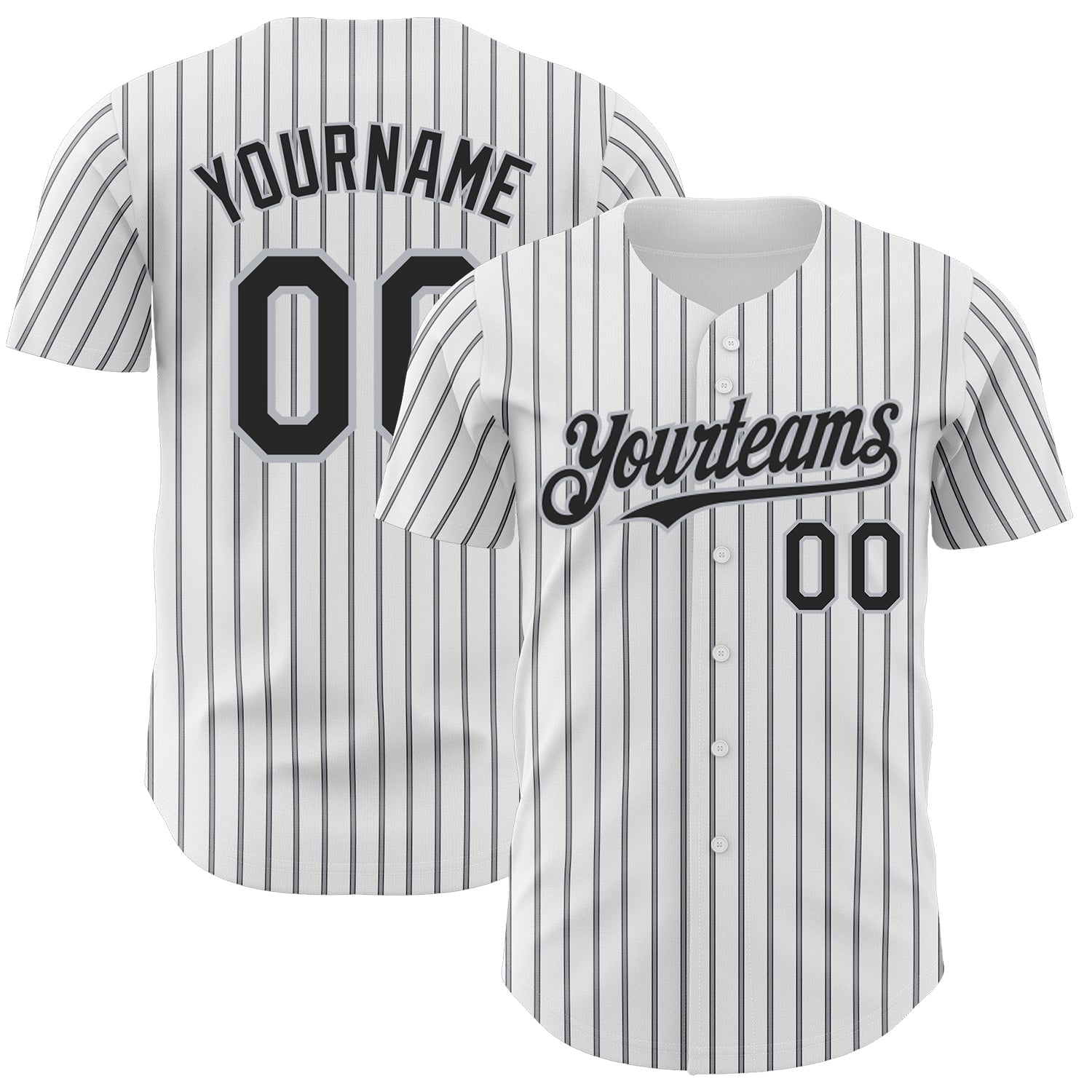 Custom White (Black Gray Pinstripe) Black-Gray Authentic Baseball Jersey - Main View