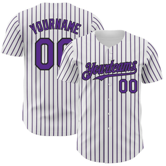 Custom White (Black Purple Pinstripe) Purple-Black Authentic Baseball Jersey - Main View