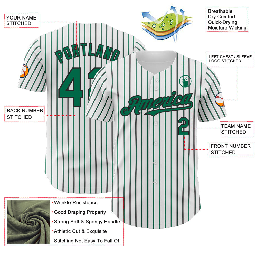 Custom White (Black Kelly Green Pinstripe) Kelly Green-Black Authentic Baseball Jersey view 3