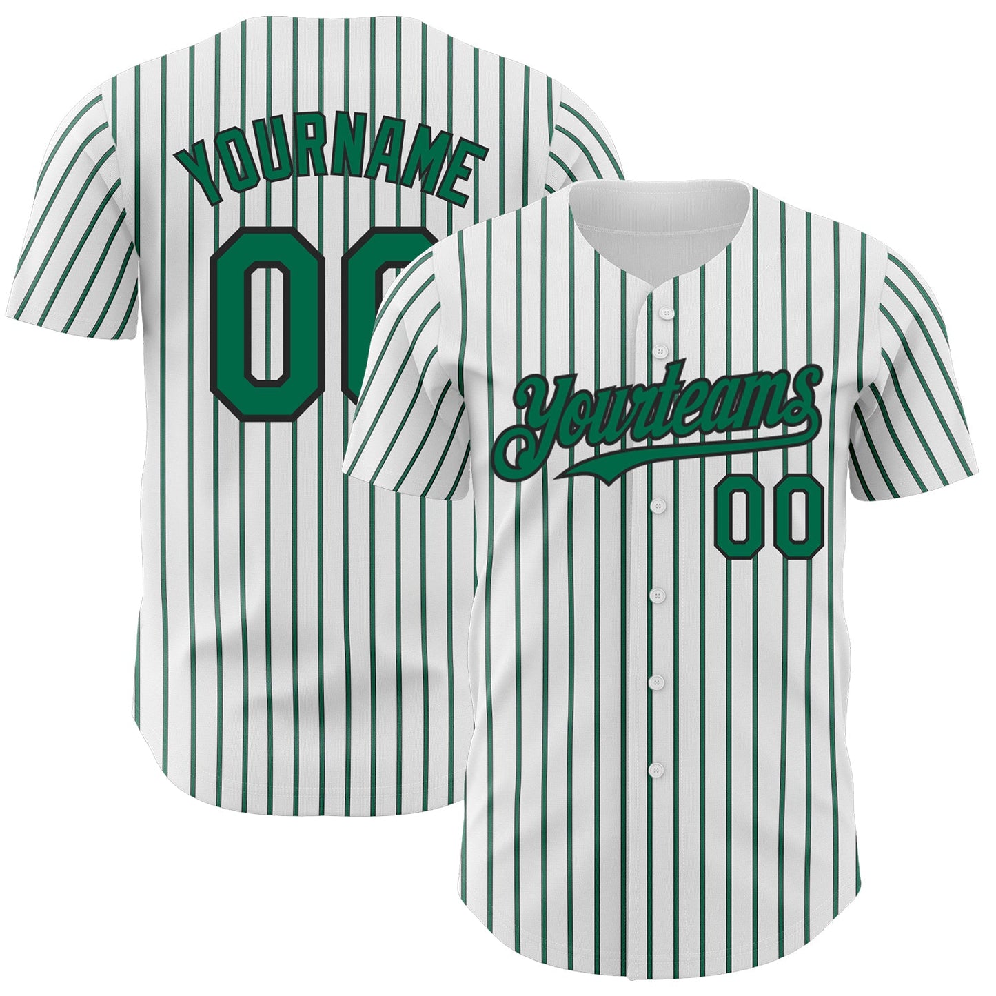 Custom White (Black Kelly Green Pinstripe) Kelly Green-Black Authentic Baseball Jersey - Main View