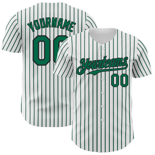 Custom White (Black Kelly Green Pinstripe) Kelly Green-Black Authentic Baseball Jersey - Main View