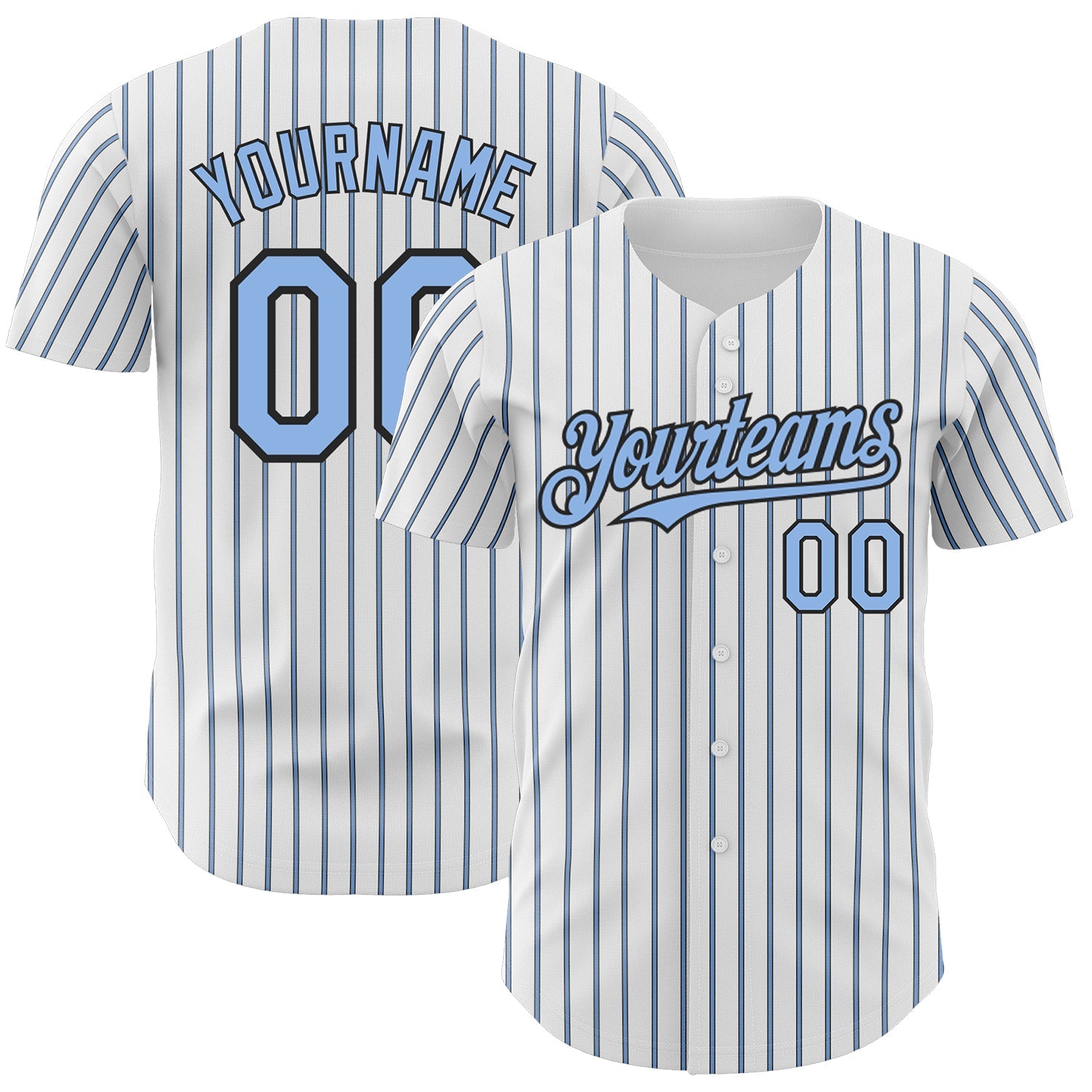 Custom White (Black Light Blue Pinstripe) Light Blue-Black Authentic Baseball Jersey - Main View