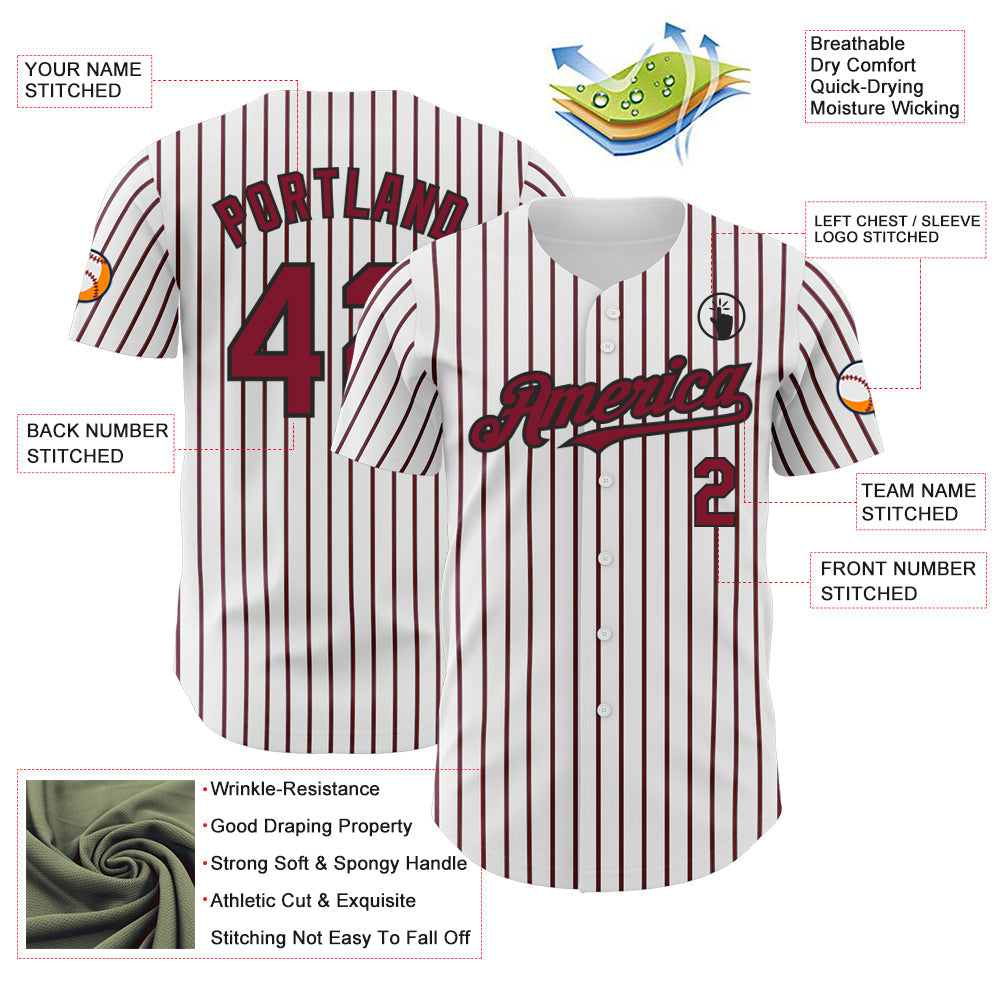 Custom White (Black Crimson Pinstripe) Crimson-Black Authentic Baseball Jersey view 3