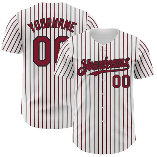 Custom White (Black Crimson Pinstripe) Crimson-Black Authentic Baseball Jersey - Main View