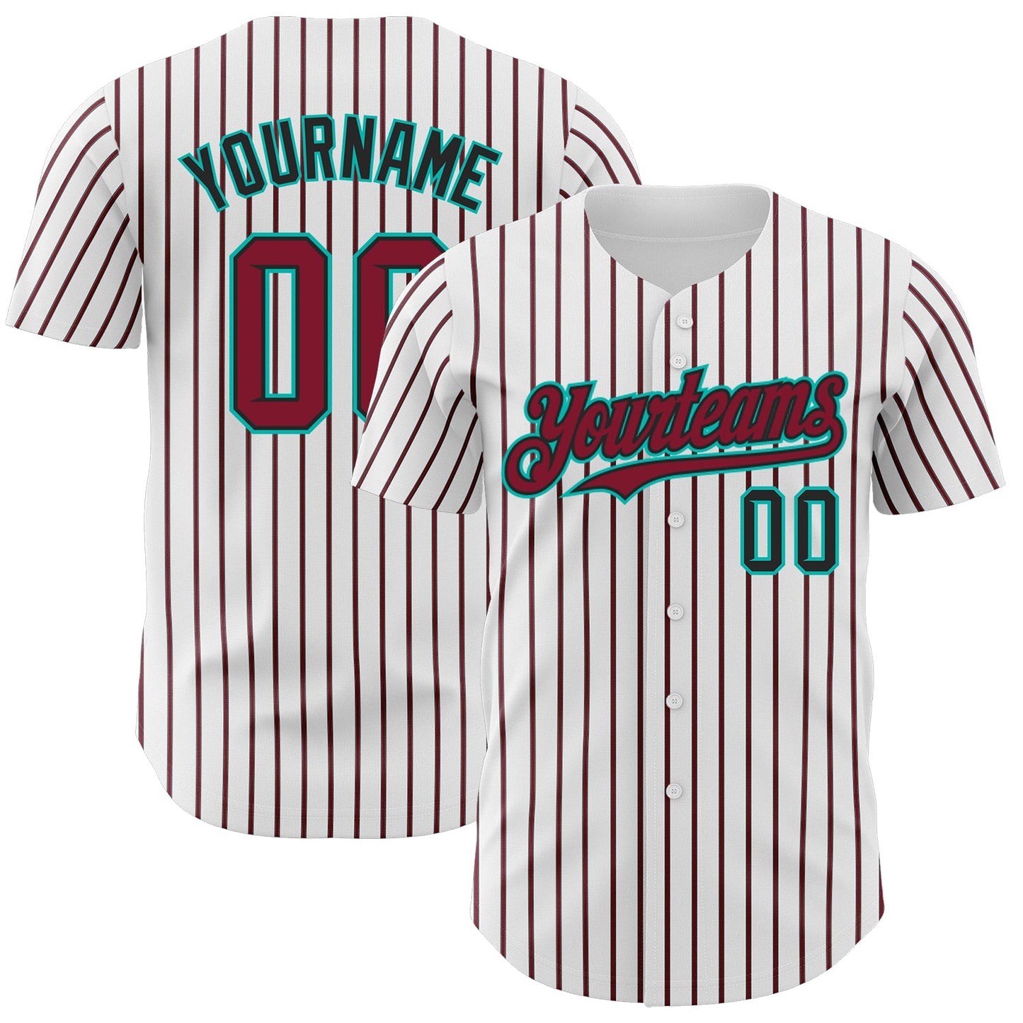 Custom White (Black Crimson Pinstripe) Crimson Black-Aqua Authentic Baseball Jersey - Main View