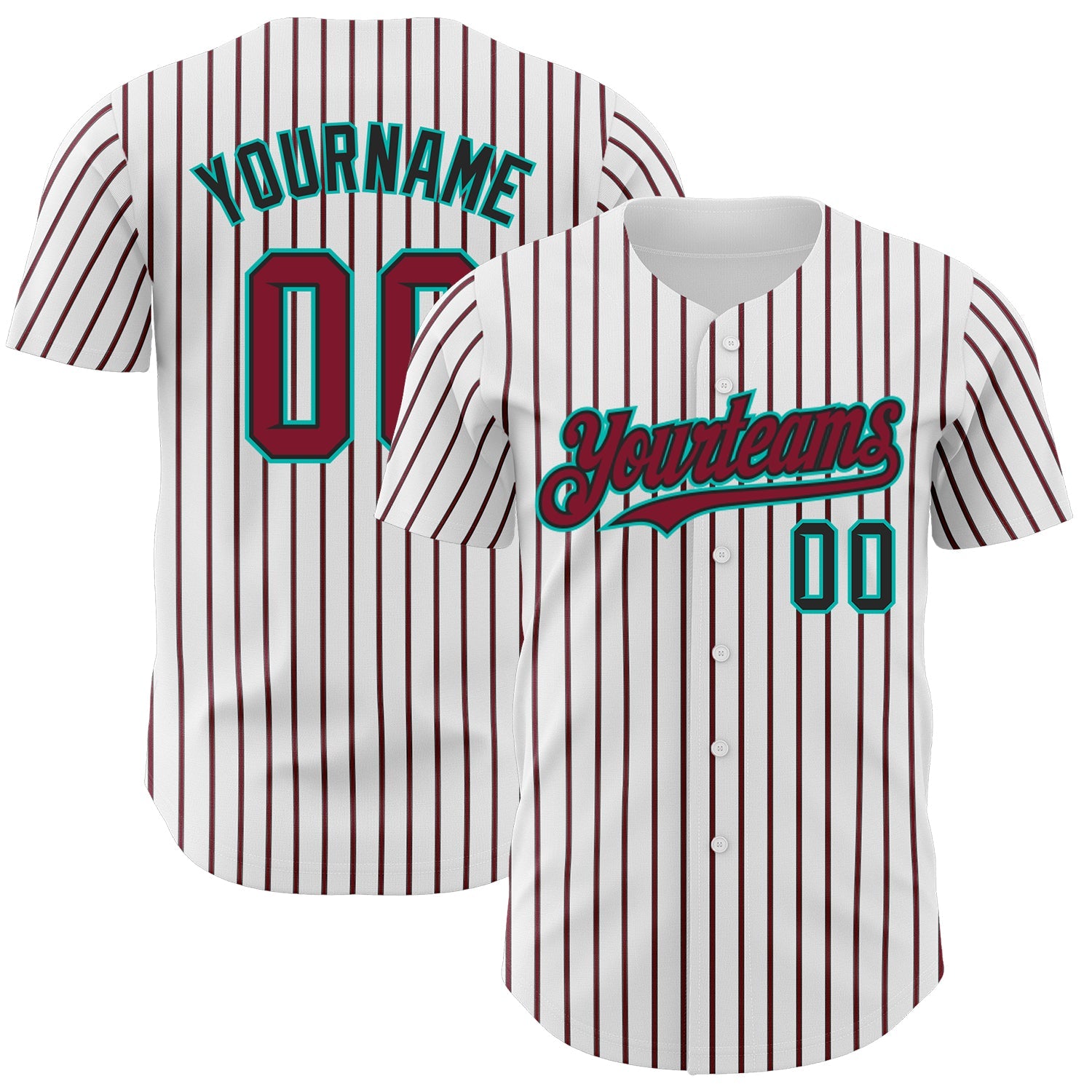 Custom White (Black Crimson Pinstripe) Crimson Black-Aqua Authentic Baseball Jersey - Main View