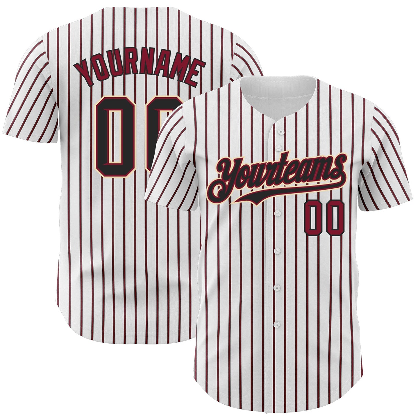 Custom White (Black Crimson Pinstripe) Black Crimson-Cream Authentic Baseball Jersey - Main View