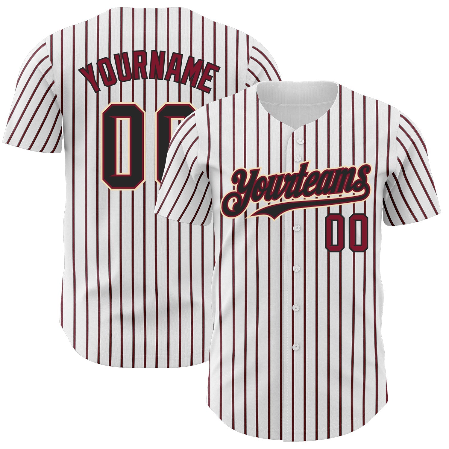 Custom White (Black Crimson Pinstripe) Black Crimson-Cream Authentic Baseball Jersey - Main View