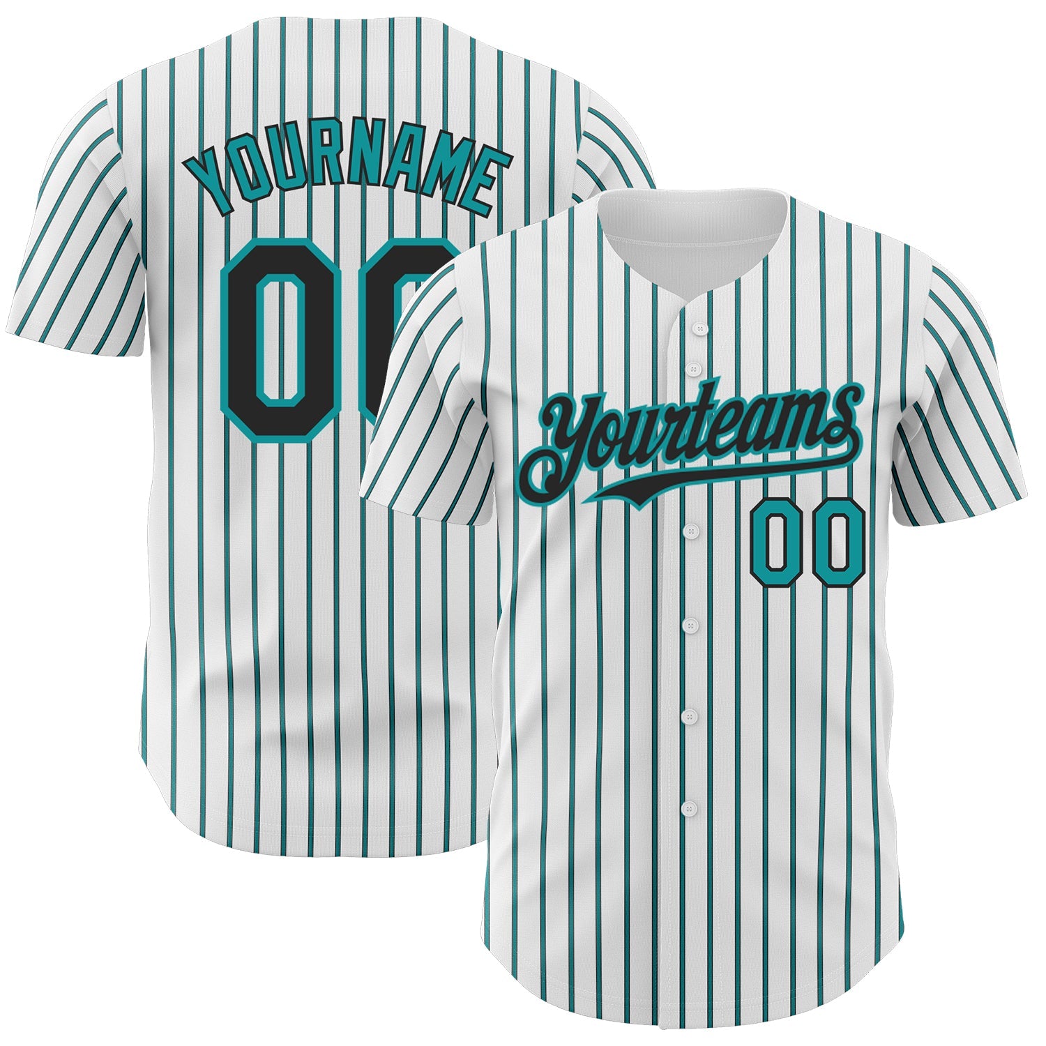 Custom White (Black Teal Pinstripe) Black-Teal Authentic Baseball Jersey - Main View