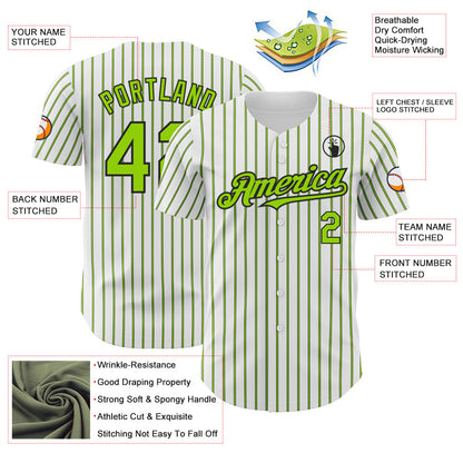 Custom White (Black Neon Green Pinstripe) Neon Green-Black Authentic Baseball Jersey view 3