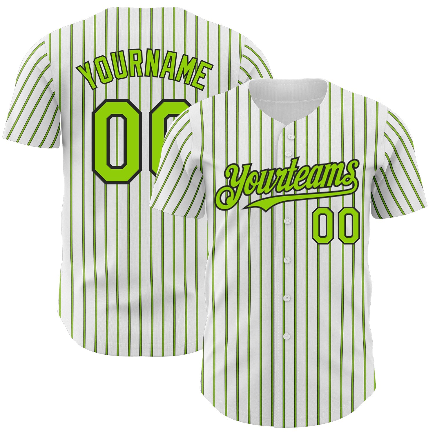 Custom White (Black Neon Green Pinstripe) Neon Green-Black Authentic Baseball Jersey - Main View