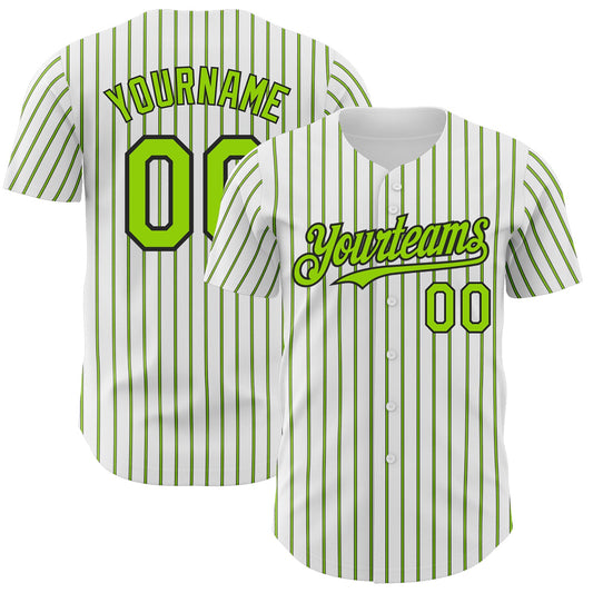 Custom White (Black Neon Green Pinstripe) Neon Green-Black Authentic Baseball Jersey - Main View