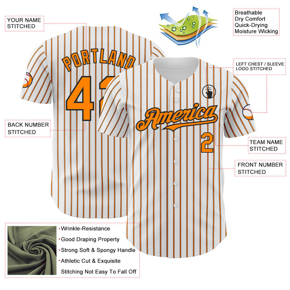 Custom White (Black Bay Orange Pinstripe) Neon Green-Black Authentic Baseball Jersey view 3