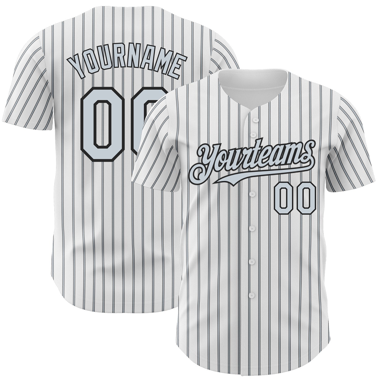 Custom White (Black Silver Pinstripe) Silver-Black Authentic Baseball Jersey - Main View