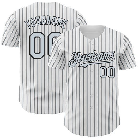 Custom White (Black Silver Pinstripe) Silver-Black Authentic Baseball Jersey - Main View
