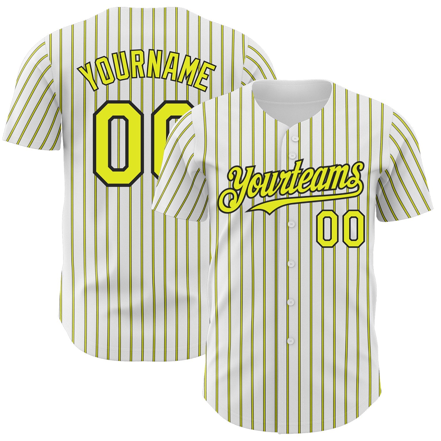 Custom White (Black Neon Yellow Pinstripe) Silver-Black Authentic Baseball Jersey - Main View