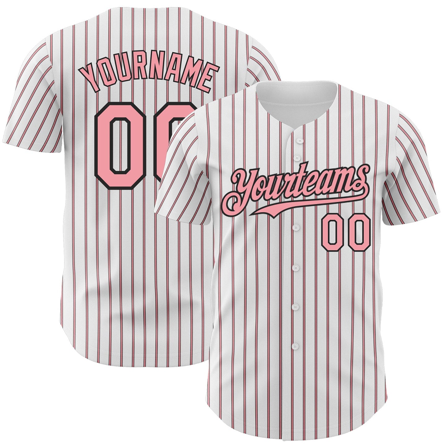 Custom White (Black Medium Pink Pinstripe) Silver-Black Authentic Baseball Jersey - Main View