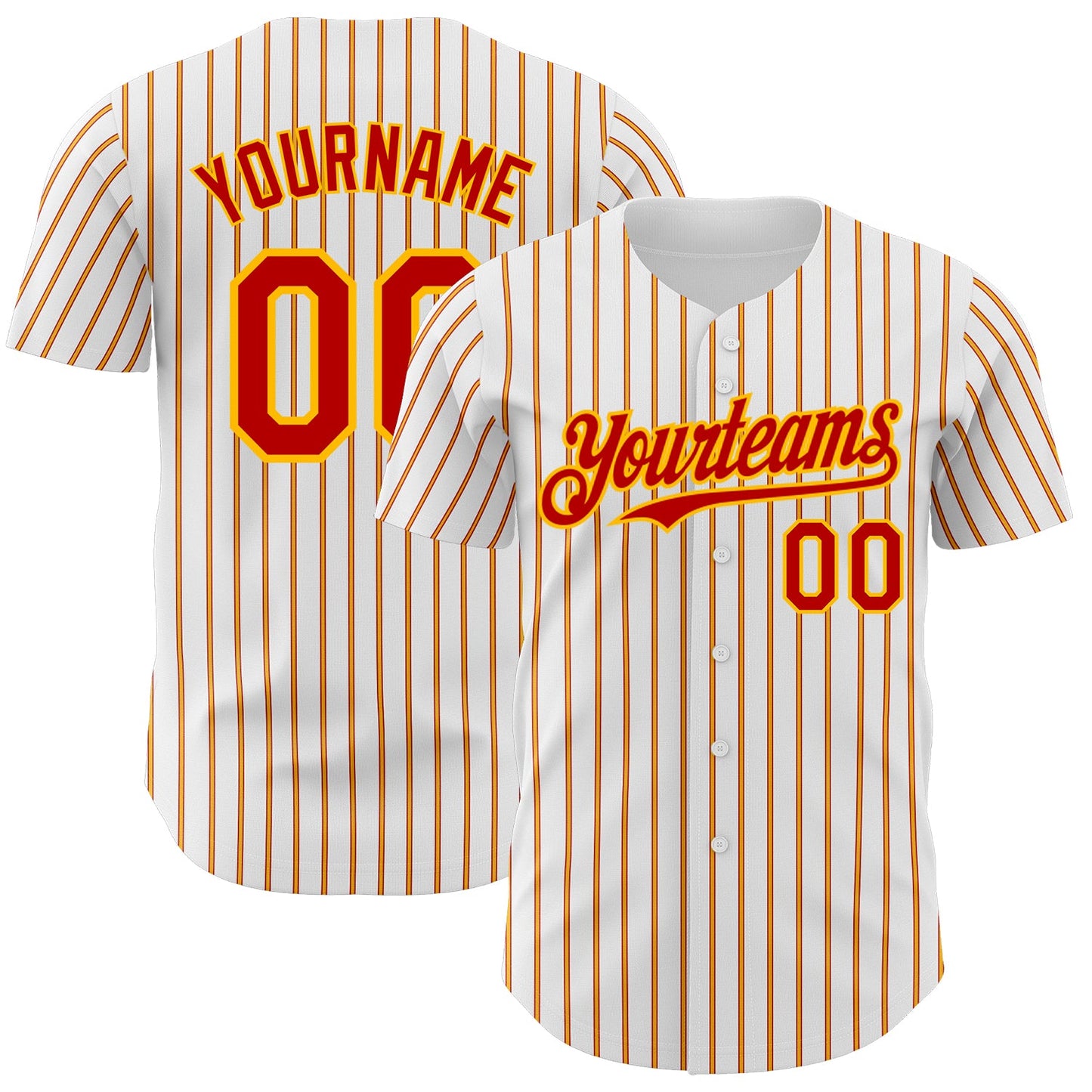 Custom White (Red Gold Pinstripe) Red-Gold Authentic Baseball Jersey - Main View