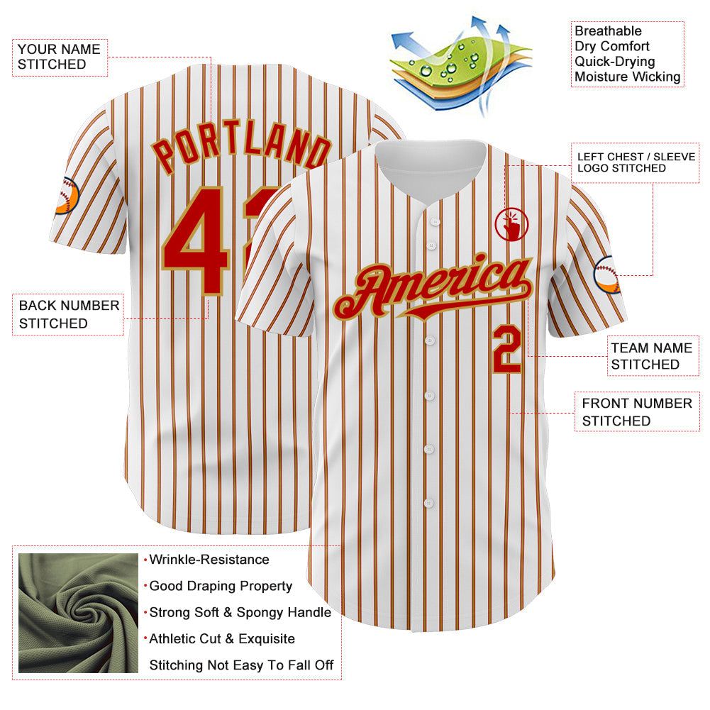 Custom White (Red Old Gold Pinstripe) Red-Old Gold Authentic Baseball Jersey view 3