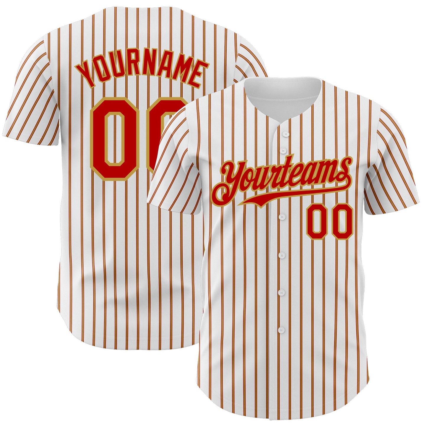 Custom White (Red Old Gold Pinstripe) Red-Old Gold Authentic Baseball Jersey - Main View