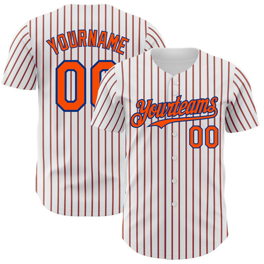 Custom White (Royal Orange Pinstripe) Orange-Royal Authentic Baseball Jersey - Main View