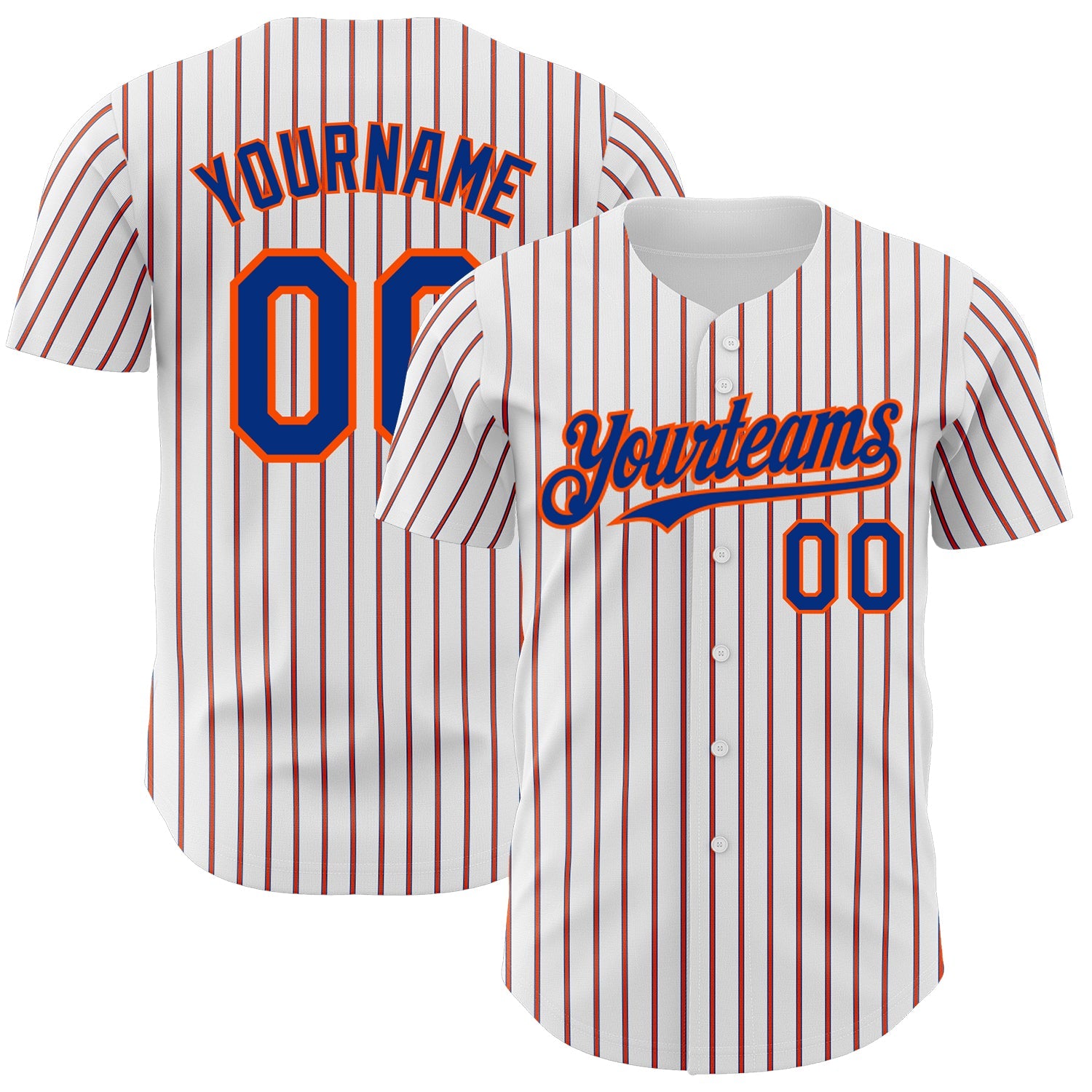 Custom White (Royal Orange Pinstripe) Orange-Royal Authentic Baseball Jersey - Main View
