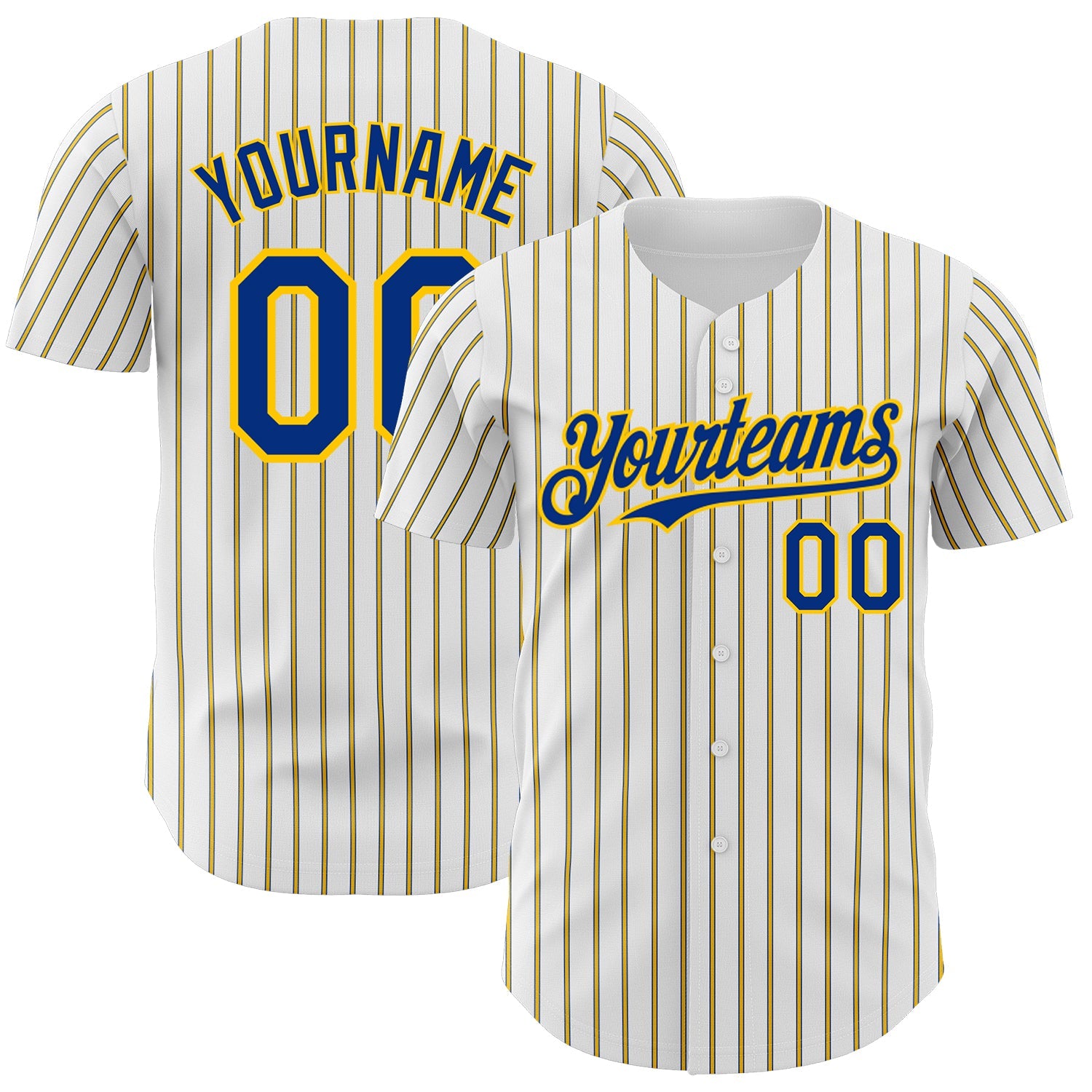Custom White (Royal Yellow Pinstripe) Royal-Yellow Authentic Baseball Jersey - Main View
