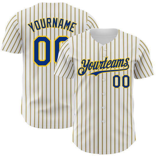 Custom White (Royal Yellow Pinstripe) Royal-Yellow Authentic Baseball Jersey - Main View