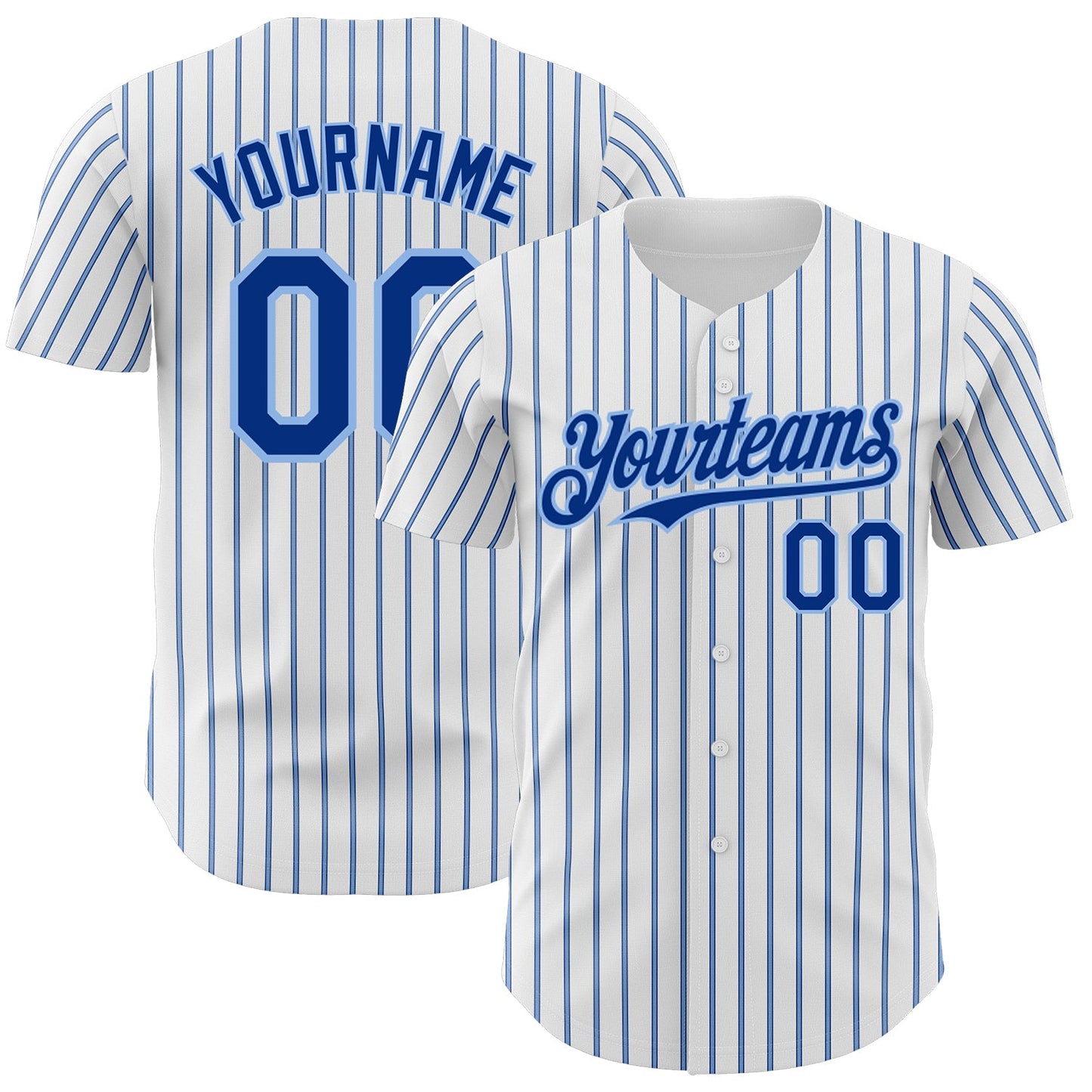 Custom White (Royal Light Blue Pinstripe) Royal-Light Blue Authentic Baseball Jersey - Main View