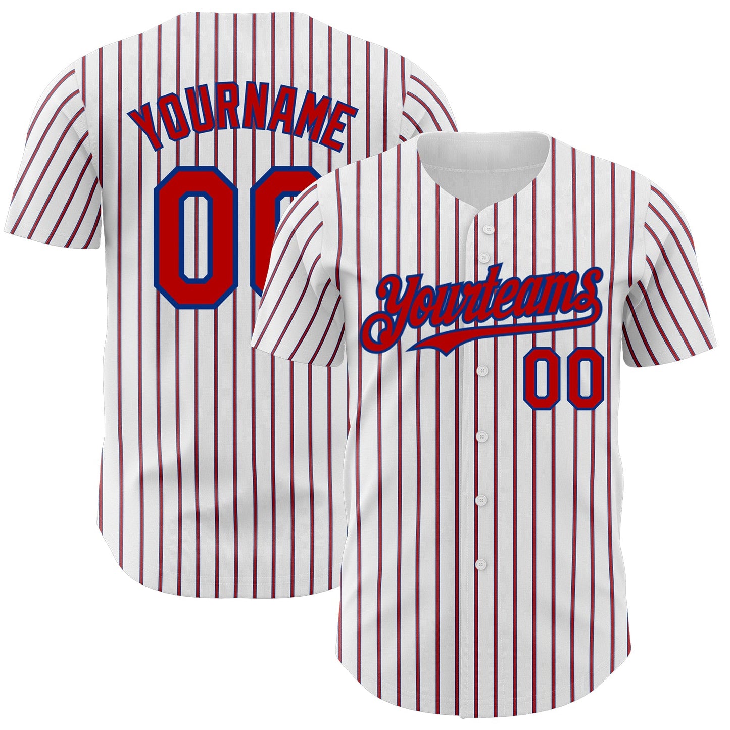 Custom White (Royal Red Pinstripe) Red-Royal Authentic Baseball Jersey - Main View