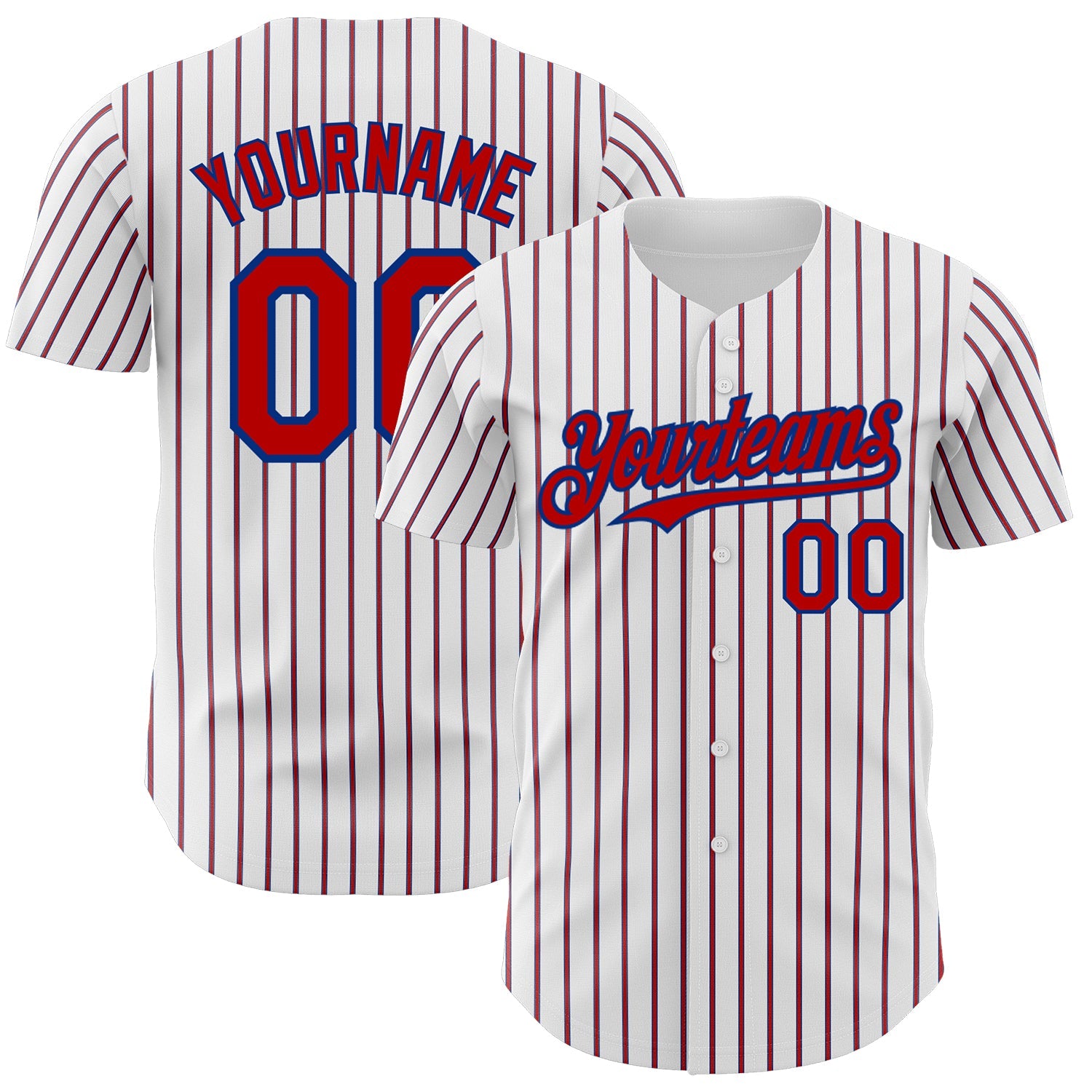 Custom White (Royal Red Pinstripe) Red-Royal Authentic Baseball Jersey - Main View