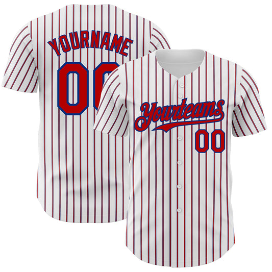 Custom White (Royal Red Pinstripe) Red-Royal Authentic Baseball Jersey - Main View