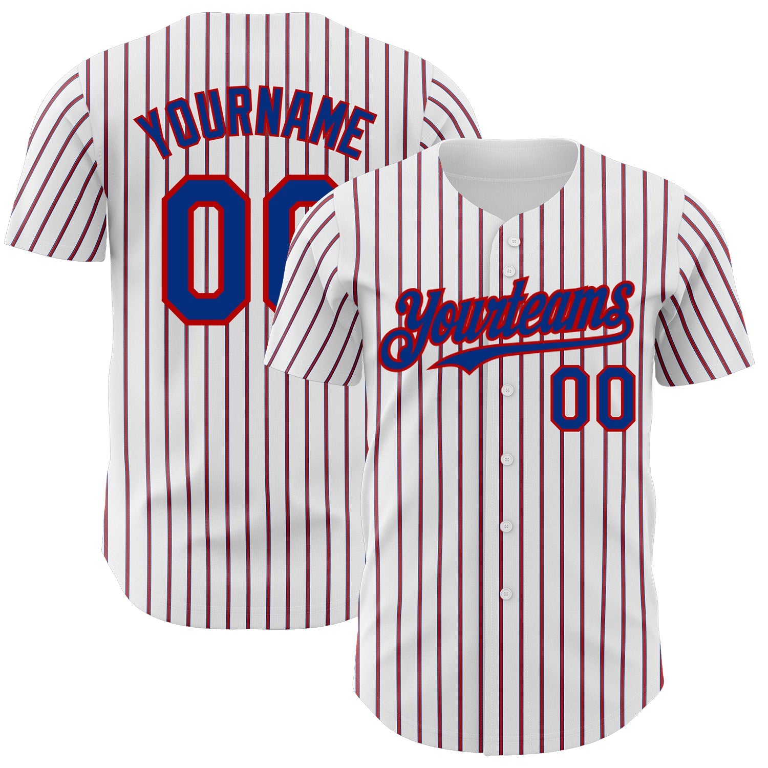 Custom White (Royal Red Pinstripe) Royal-Red Authentic Baseball Jersey - Main View