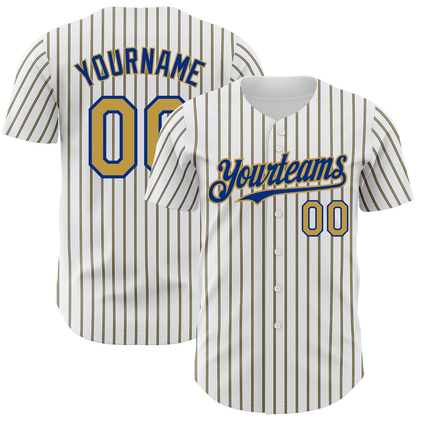 Custom White (Royal Old Gold Pinstripe) Old Gold-Royal Authentic Baseball Jersey - Main View