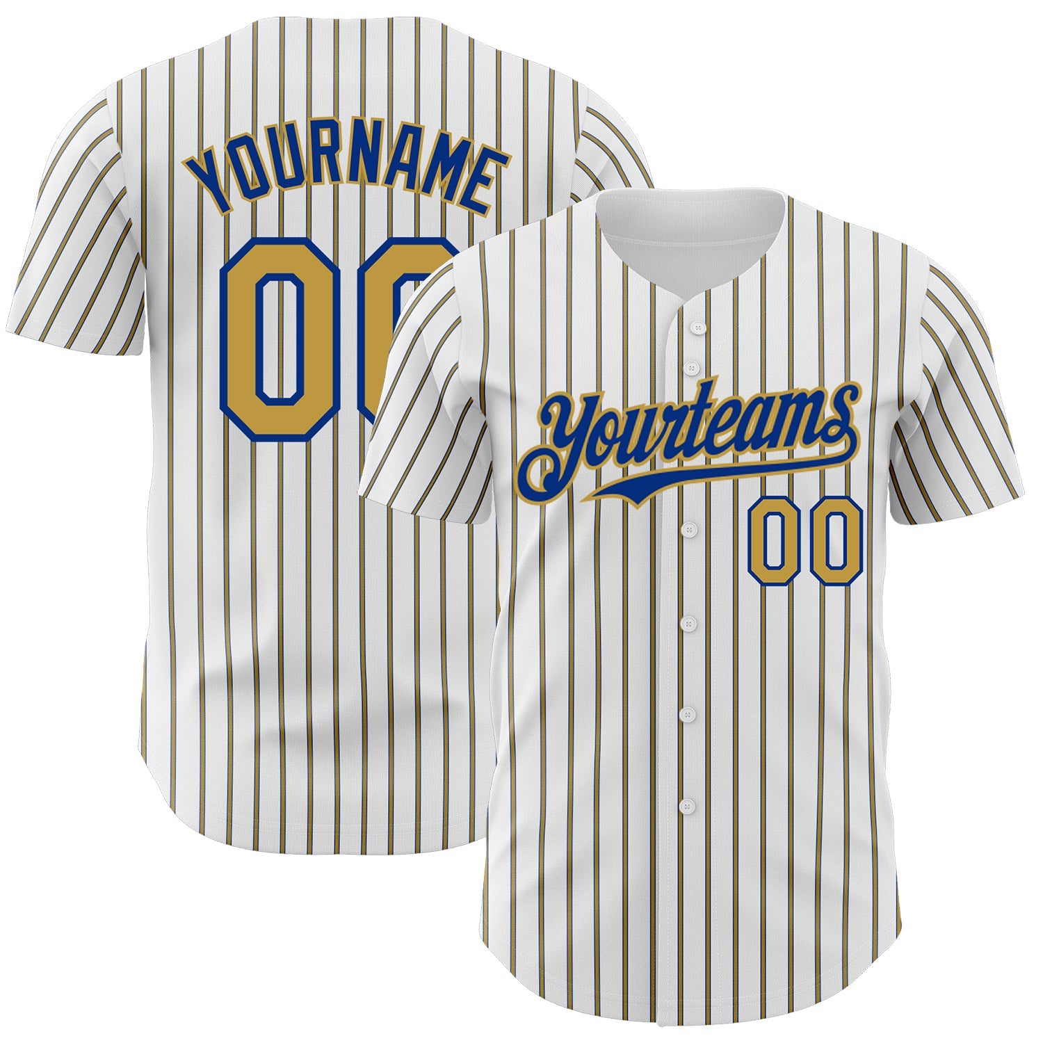 Custom White (Royal Old Gold Pinstripe) Old Gold-Royal Authentic Baseball Jersey - Main View