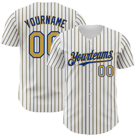 Custom White (Royal Old Gold Pinstripe) Old Gold-Royal Authentic Baseball Jersey - Main View