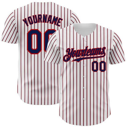 Custom White (Navy Red Pinstripe) Navy-Red Authentic Baseball Jersey - Main View