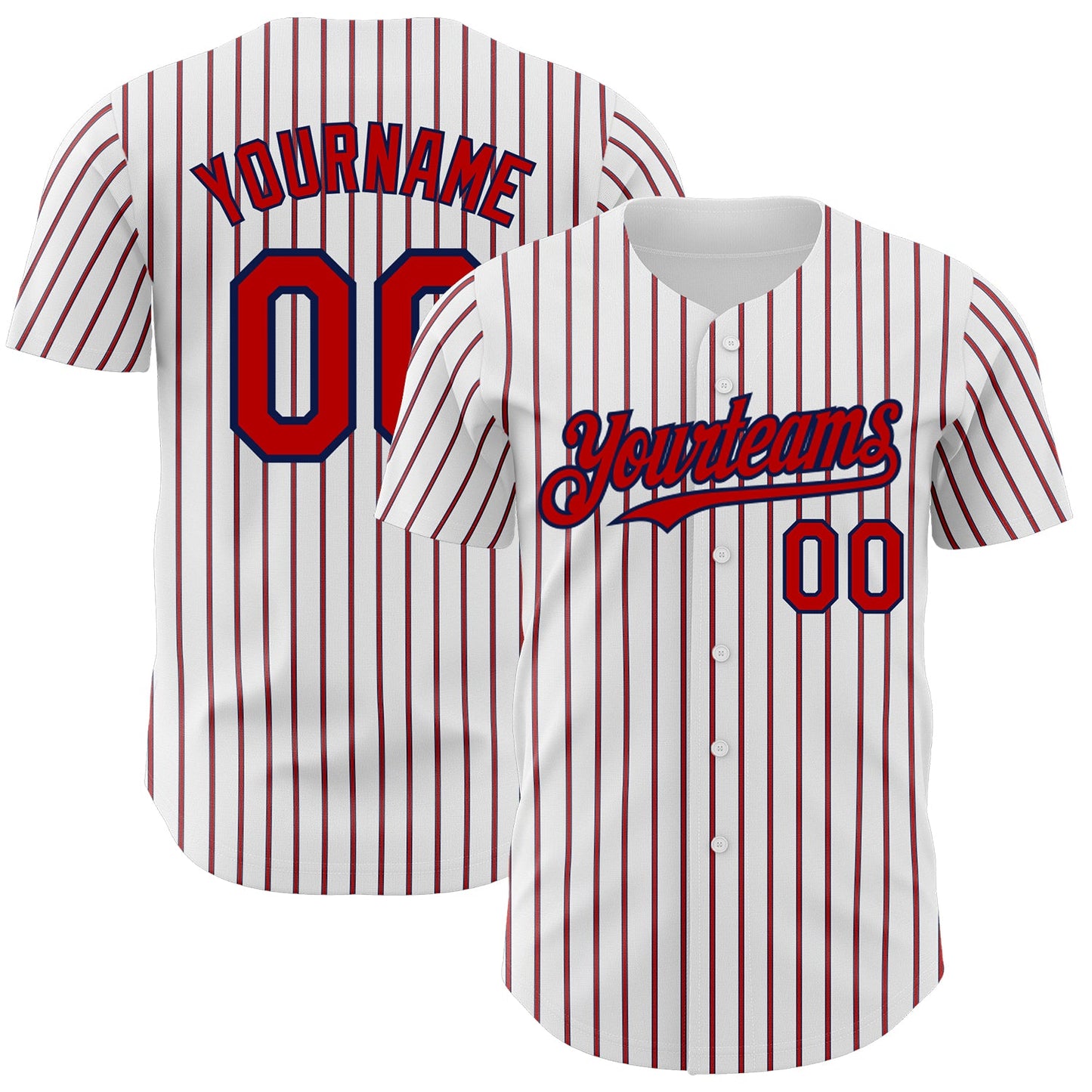 Custom White (Navy Red Pinstripe) Red-Navy Authentic Baseball Jersey - Main View